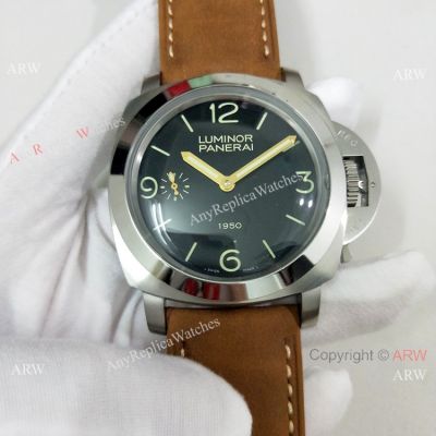 Copy Panerai Luminor PAM00127 Watch Black Dial Brown Leather Band